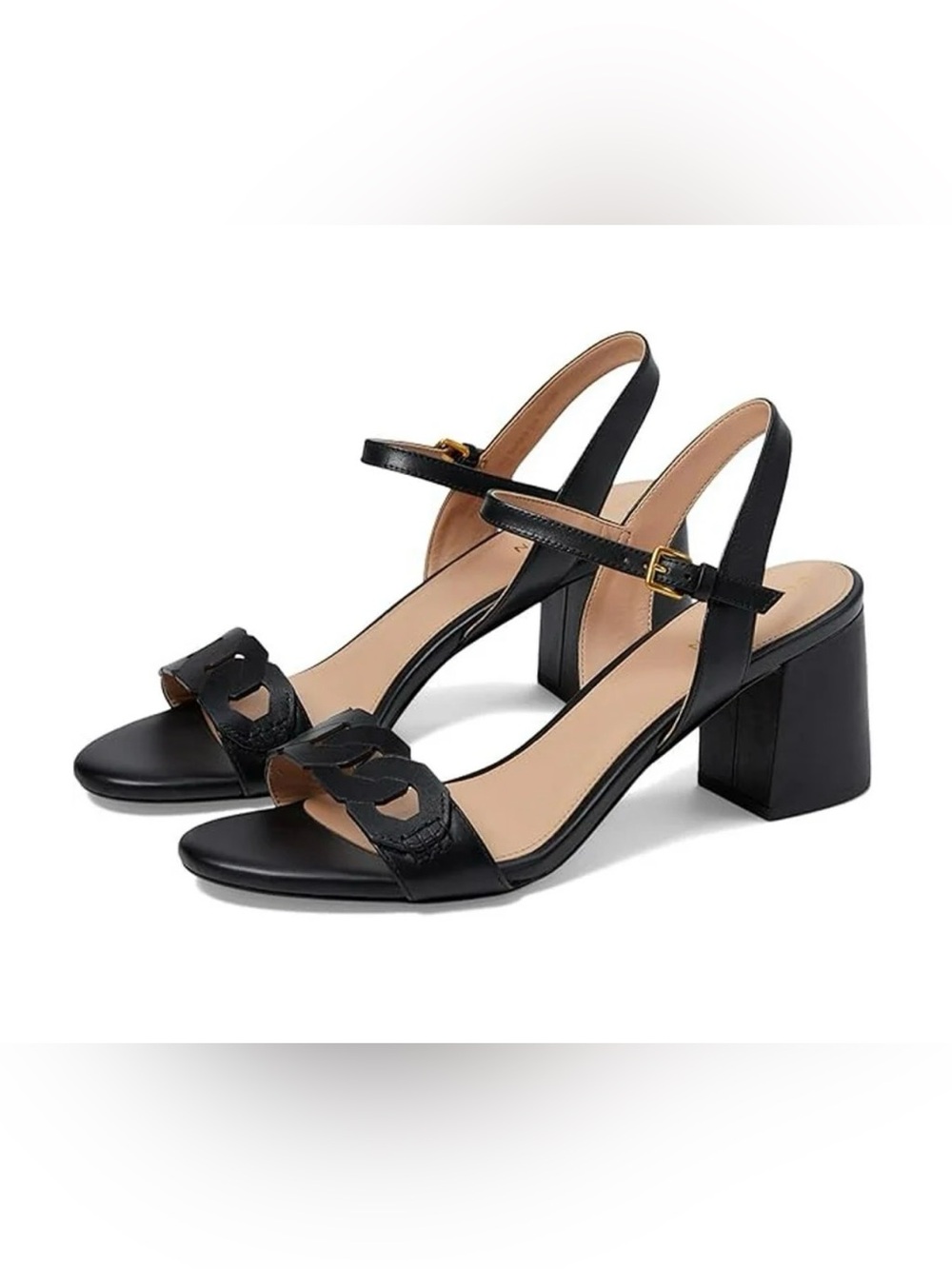 Cole Haan | Black Leather Mid Block Heel Sandals | Size 7.5